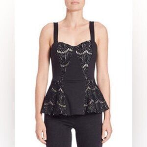 Guess Lace Paneled Bustier Crochet Peplum Sleeveless Top XS black
